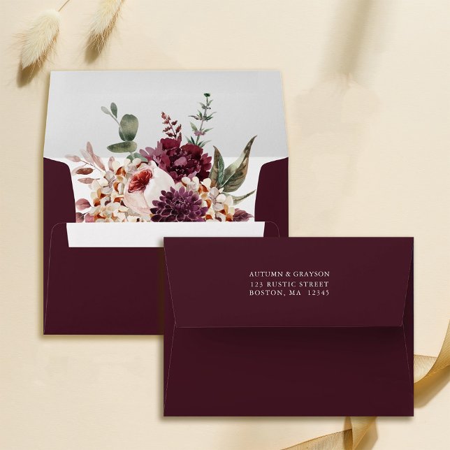 Autumn Romance Wedding Pre-Printed Address 5x7 Envelope (Inside & Back)