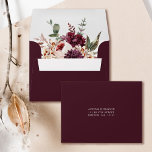 Autumn Romance Wedding Pre-Printed Address RSVP  Envelope<br><div class="desc">This pre-printed address RSVP envelope features a watercolor flower bouquet of dahlia,  garden rose,  and hydrangea in burgundy red,  maroon,  blush pink over fall leaves. For more advanced customization of this design,  please click the BLUE DESIGN TOOL BUTTON. Matching items are also available.</div>