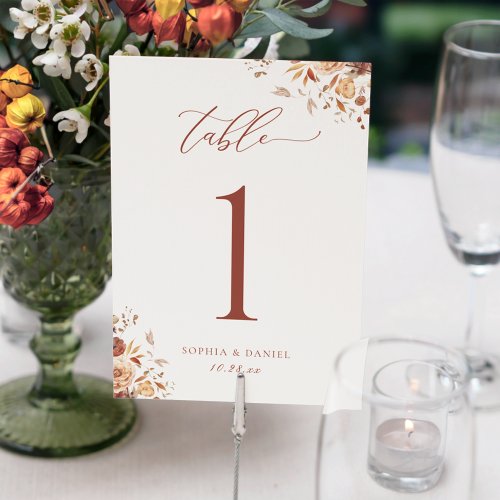 Autumn Romance Wedding Table Number