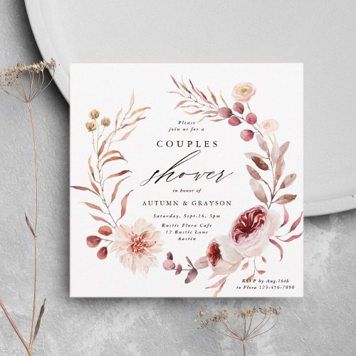 Autumn Romance Wreath Wedding Couples Shower       Invitation