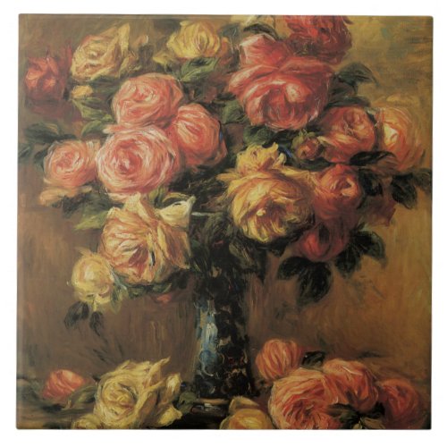 Autumn Rose Bouquet Yellow Pink Elegant Vintage Ceramic Tile