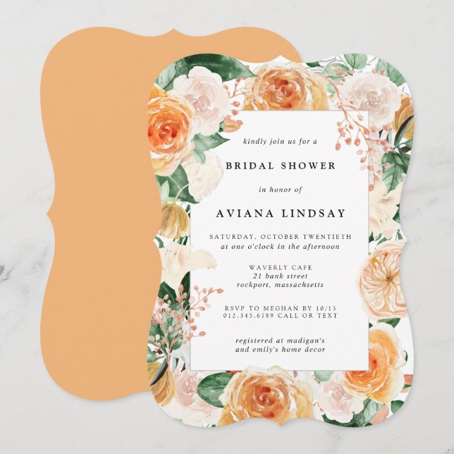 Autumn Rose Floral Bridal Shower Invitation (Front/Back)
