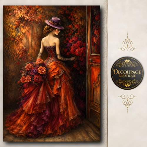 Autumn Rose Garden Lady in Victorian Gown Tissue Paper