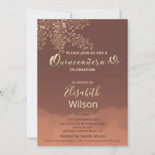 Autumn Rose gold  cinnamon cantaloupe watercolor I Invitation