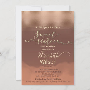 Autumn Rose gold  cinnamon cantaloupe watercolor Invitation