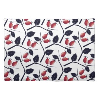 Autumn Rose Hip And Branch Pattern White Cloth Placemat by LouiseBDesigns at Zazzle