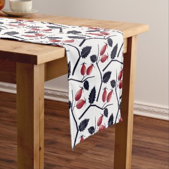 Autumn Rose Hip And Branch Pattern White Long Table Runner by LouiseBDesigns at Zazzle