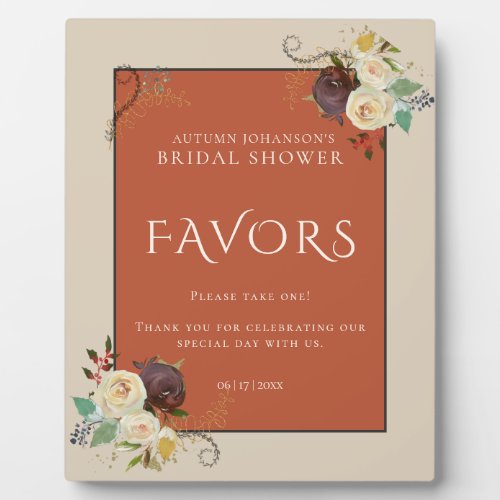 Autumn Roses Bridal Shower Favors Plaque