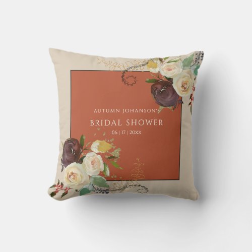 Autumn Roses Bridal Shower Throw Pillow