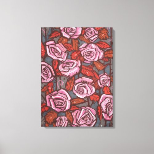 Autumn Roses Floral Art Rustic Flowers Pink Orange Canvas Print