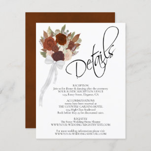 Autumn Roses Rust Orange Bouquet Wedding Details Enclosure Card