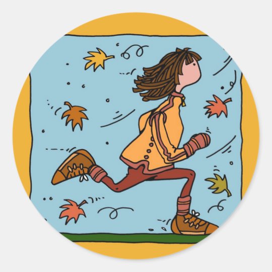 autumn runner (woman) classic round sticker