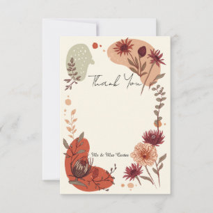 Autumn Rust Floral Border Wedding Thank You Card