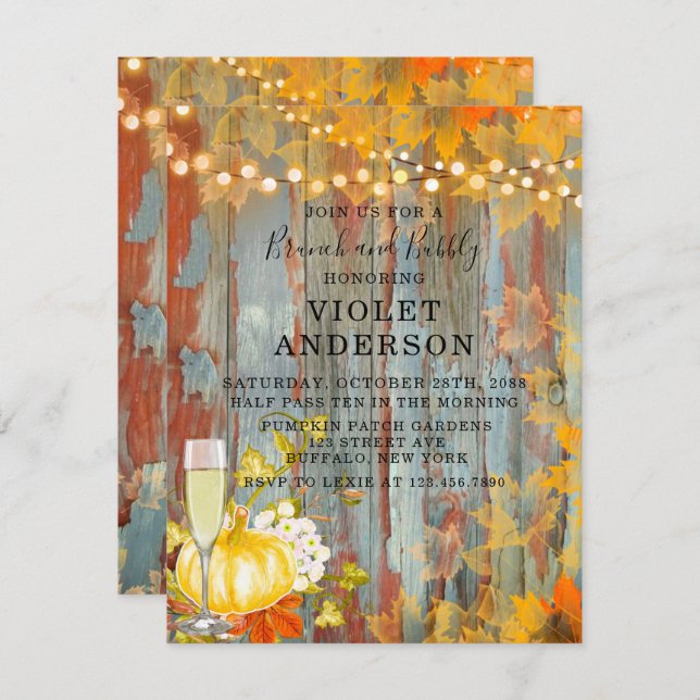 Autumn Rust Lights Brunch and Bubbly Invitations  (Front/Back)