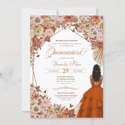 Autumn Rust Orange Leaves Quinceanera Invitation