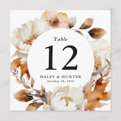 Autumn Rustic Blooms Botanical Table Numbers