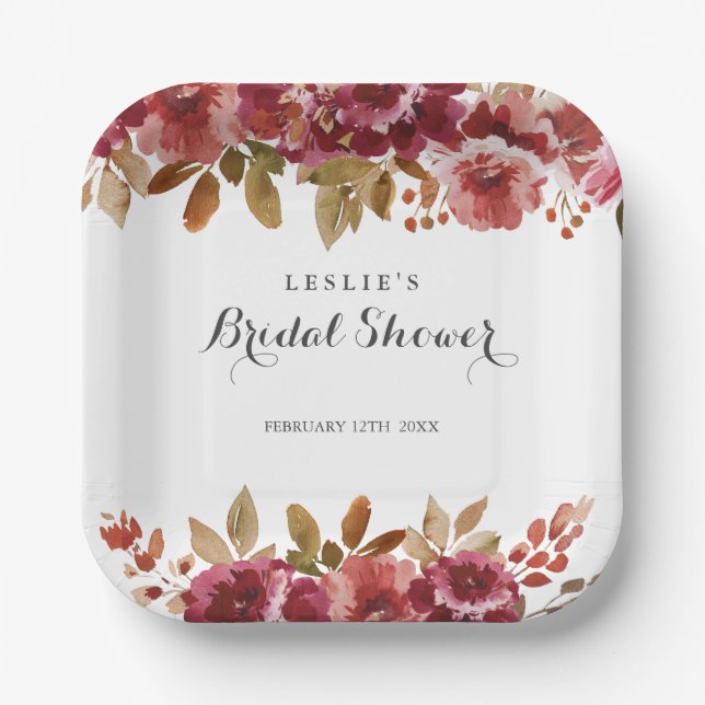 Autumn Rustic Brunch & Bubbly Bridal Shower Paper Plates (Front)