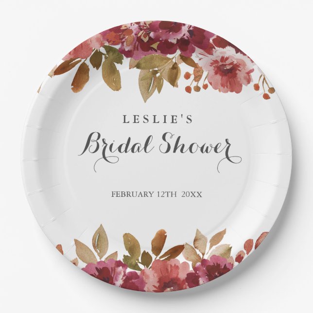 Autumn Rustic Brunch & Bubbly Bridal Shower Paper Plates (Front)