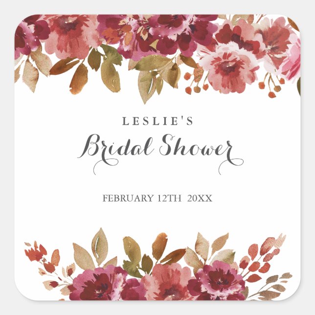 Autumn Rustic Brunch & Bubbly Bridal Shower Square Sticker (Front)