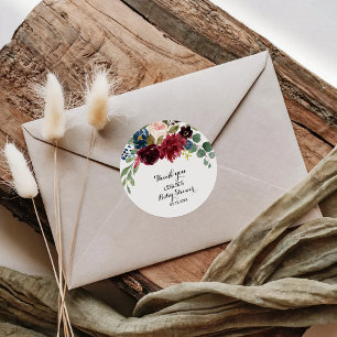 Autumn Rustic Burgundy Baby Shower Thank you Classic Round Sticker