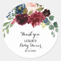 Autumn Rustic Burgundy Baby Shower Thank you Classic Round Sticker