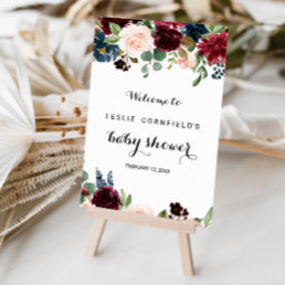 Autumn Rustic Burgundy Baby Shower Welcome Poster