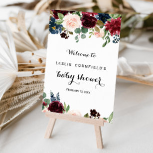 Autumn Rustic Burgundy Baby Shower Welcome Poster