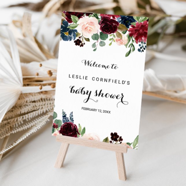 Autumn Rustic Burgundy Baby Shower Welcome Poster (Creator Uploaded)