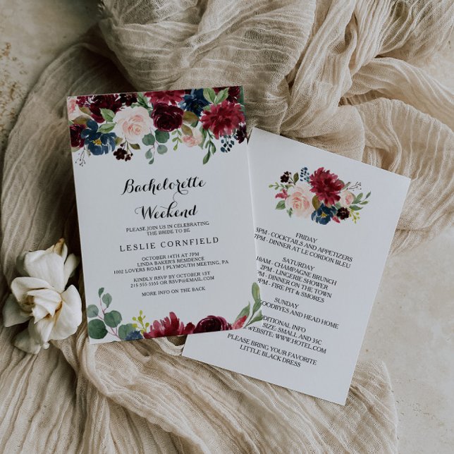 Autumn Rustic Burgundy Bachelorette Weekend Invitation (Creator Uploaded)