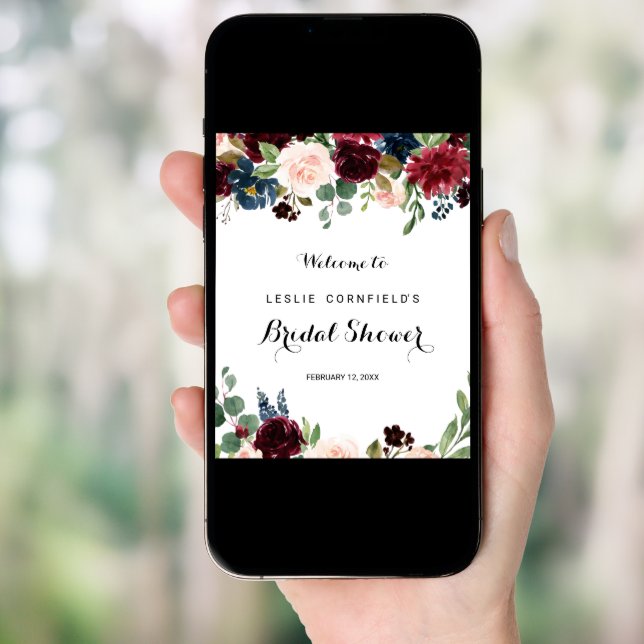 Autumn Rustic Burgundy Bridal Shower Welcome Poster (Front Digital)