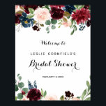 Autumn Rustic Burgundy Bridal Shower Welcome Poster<br><div class="desc">This autumn rustic burgundy bridal shower welcome poster is perfect for a simple bridal shower celebration. The design features burgundy,  red,  navy,  blue and blush radiant and graceful hand-painted flowers,  inspiring natural beauty.</div>