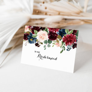 Autumn Rustic Burgundy Bridesmaid Thank You Card