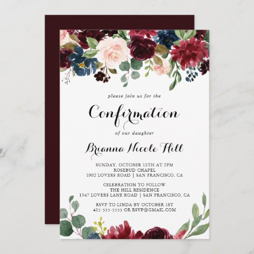 Autumn Rustic Burgundy Calligraphy Confirmation Invitation