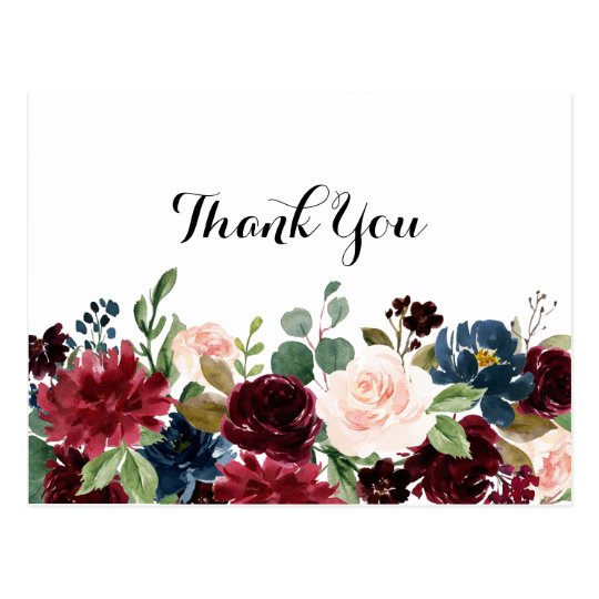 Autumn Rustic Burgundy Calligraphy Thank You Postcard | Zazzle.com