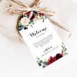 Autumn Rustic Burgundy Calligraphy Wedding Welcome Gift Tags<br><div class="desc">These autumn rustic burgundy calligraphy wedding welcome gift tags are perfect for a modern wedding. The design features burgundy,  red,  navy,  blue and blush radiant and graceful hand-painted flowers,  inspiring natural beauty.

These tags are perfect for hotel guest welcome bags and destination weddings.</div>