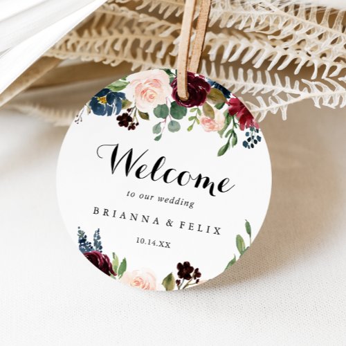 Autumn Rustic Burgundy Calligraphy Wedding Welcome Square Sticker