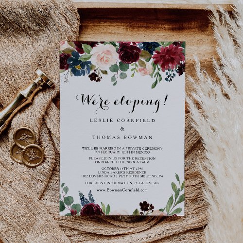 Autumn Rustic Burgundy Elopement Reception Invitation