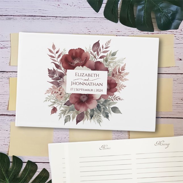 Autumn Rustic Burgundy Floral Watercolor Weddings  Guest Book (Creator Uploaded)