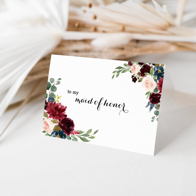 Autumn Rustic Burgundy Maid of Honor Thank You Card (Creator Uploaded)