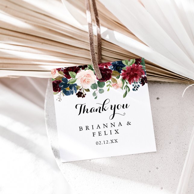 Autumn Rustic Burgundy Modern Calligraphy Wedding Favor Tags (Creator Uploaded)