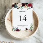 Autumn Rustic Burgundy Modern Calligraphy Wedding Table Number<br><div class="desc">This autumn rustic burgundy modern calligraphy wedding table number is perfect for a simple wedding. The design features burgundy,  red,  navy,  blue and blush radiant and graceful hand-painted flowers,  inspiring natural beauty.

This is a double sided table number. Add each table number you need to your cart individually.</div>