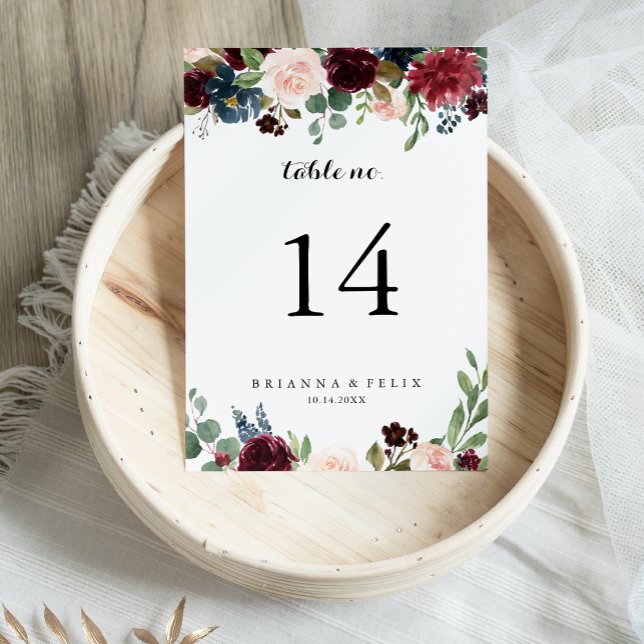 Autumn Rustic Burgundy Modern Calligraphy Wedding Table Number (Creator Uploaded)