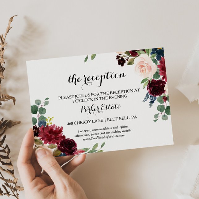 Autumn Rustic Burgundy Wedding Reception Card (Creator Uploaded)