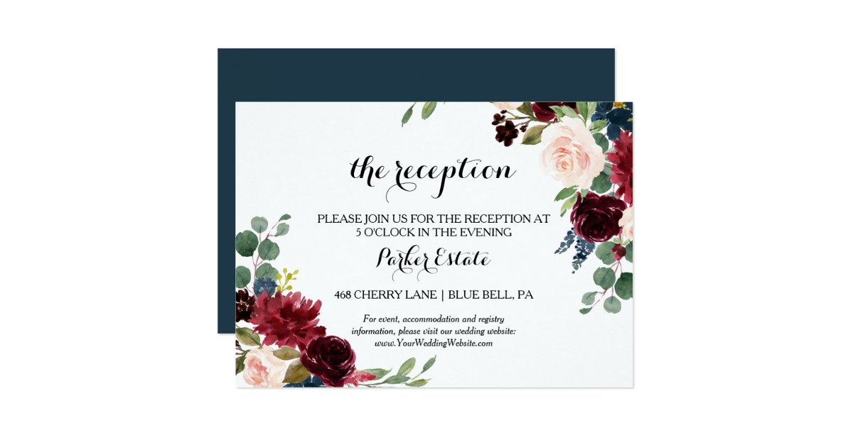 Autumn Rustic Burgundy Wedding Reception Card | Zazzle.com