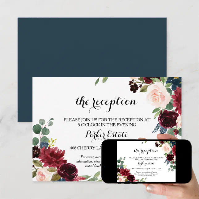 Autumn Rustic Burgundy Wedding Reception Card | Zazzle