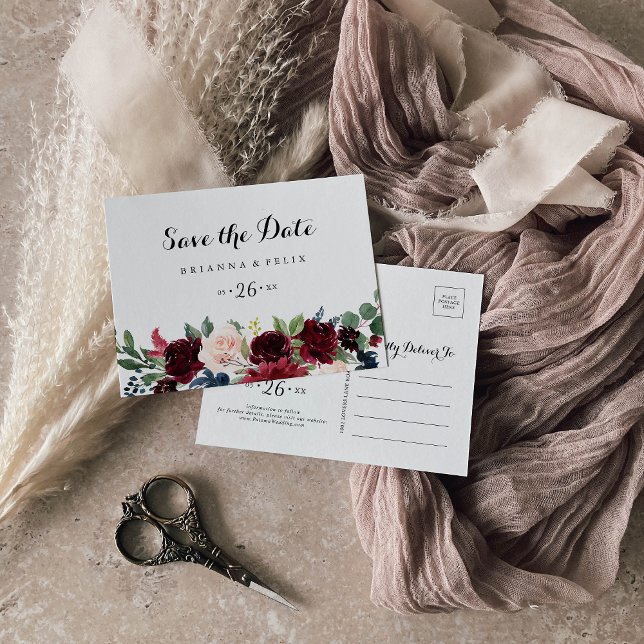 Autumn Rustic Calligraphy Horizontal Save the Date Postcard (Creator Uploaded)