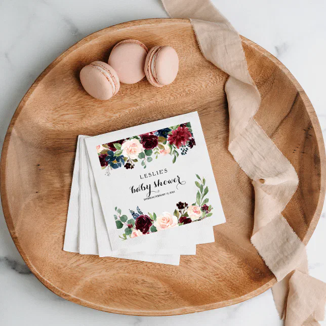 Autumn Rustic Dazzling Burgundy Baby Shower Napkins | Zazzle