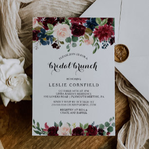 Autumn Rustic Dazzling Burgundy Bridal Brunch Invitation