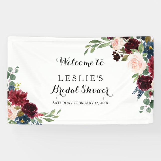 Autumn Rustic Dazzling Burgundy Bridal Shower Banner (Horizontal)