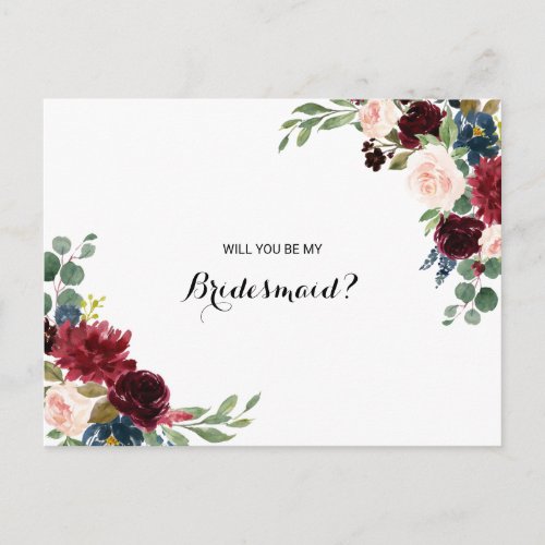 Autumn Rustic Dazzling Burgundy Bridesmaid Invitation Postcard